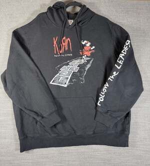 Korn Follow the Leader Hoodie XXL (46-48) Black Pullover Sweatshirt with Hopscot